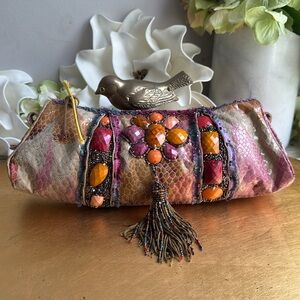Mary Frances Beaded Leather Clutch Bag
